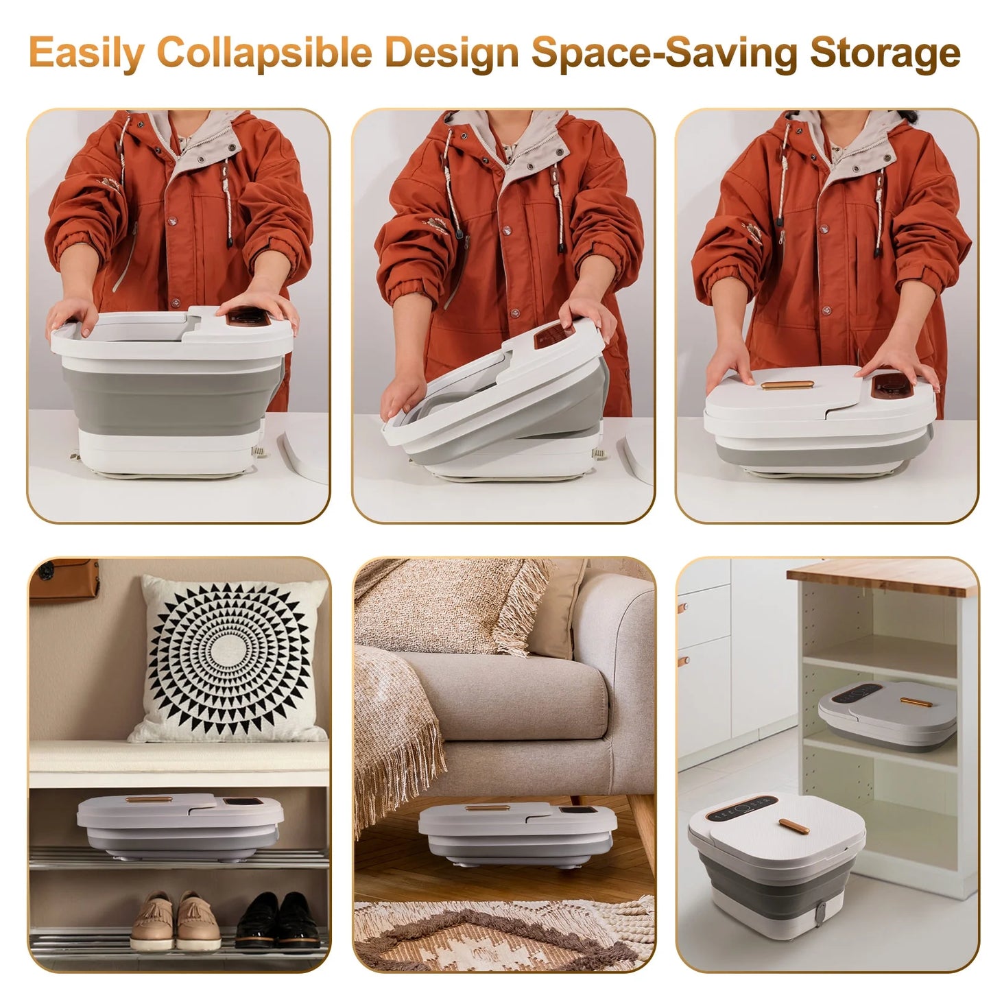 Collapsible Foot Spa Bath with Heat and Massage Rollers, Touch Screen, Bubble, Foot Pedicure Kit, Temperature Control