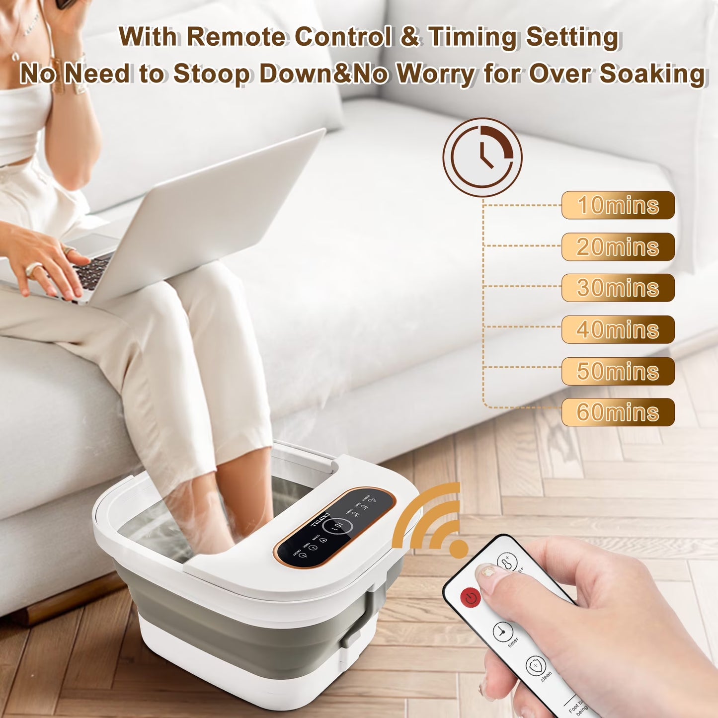 Collapsible Foot Spa Bath with Heat and Massage Rollers, Touch Screen, Bubble, Foot Pedicure Kit, Temperature Control