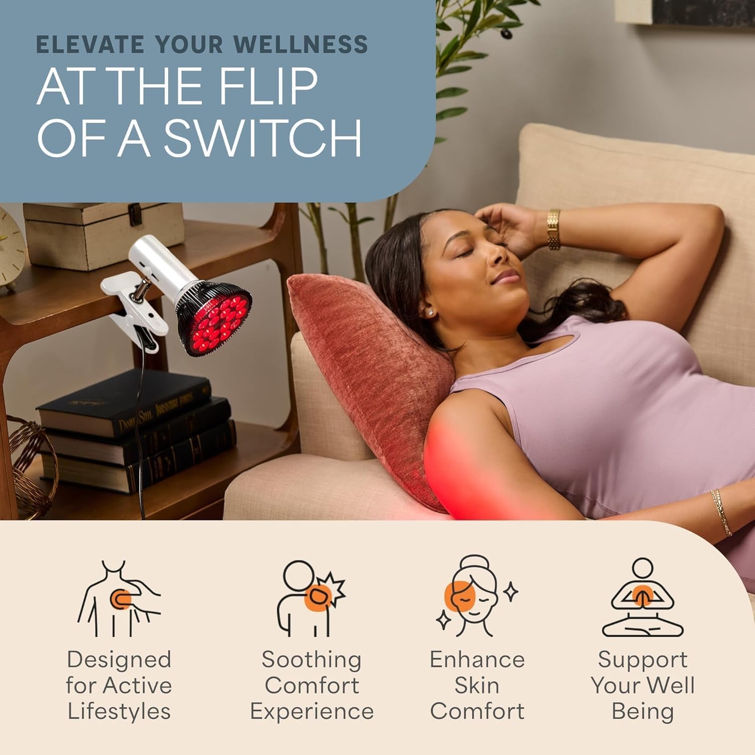 Red Light Therapy Lamp - Infraglow Infrared Red Light Therapy Bulb with 660Nm and 850 Nm Wavelength -18 Leds & Clip-On Lamp - at Home Infrared Bulb for Daily Wellness and Relaxation