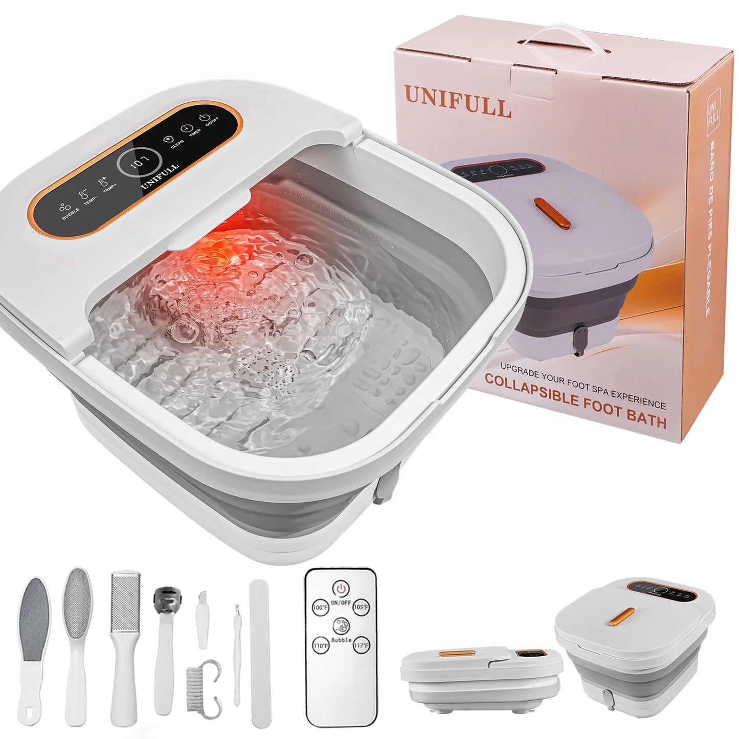 Collapsible Foot Spa Bath with Heat and Massage Rollers, Touch Screen, Bubble, Foot Pedicure Kit, Temperature Control