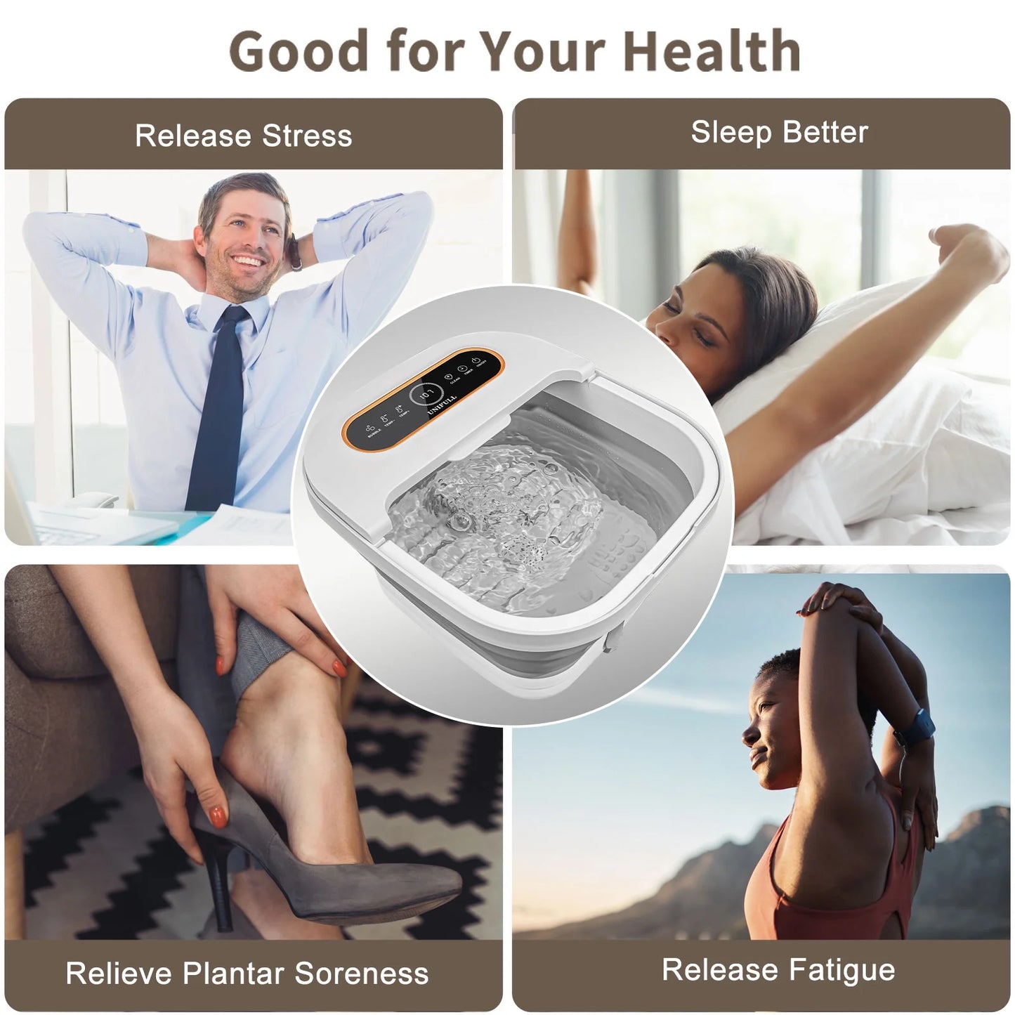 Collapsible Foot Spa Bath with Heat and Massage Rollers, Touch Screen, Bubble, Foot Pedicure Kit, Temperature Control