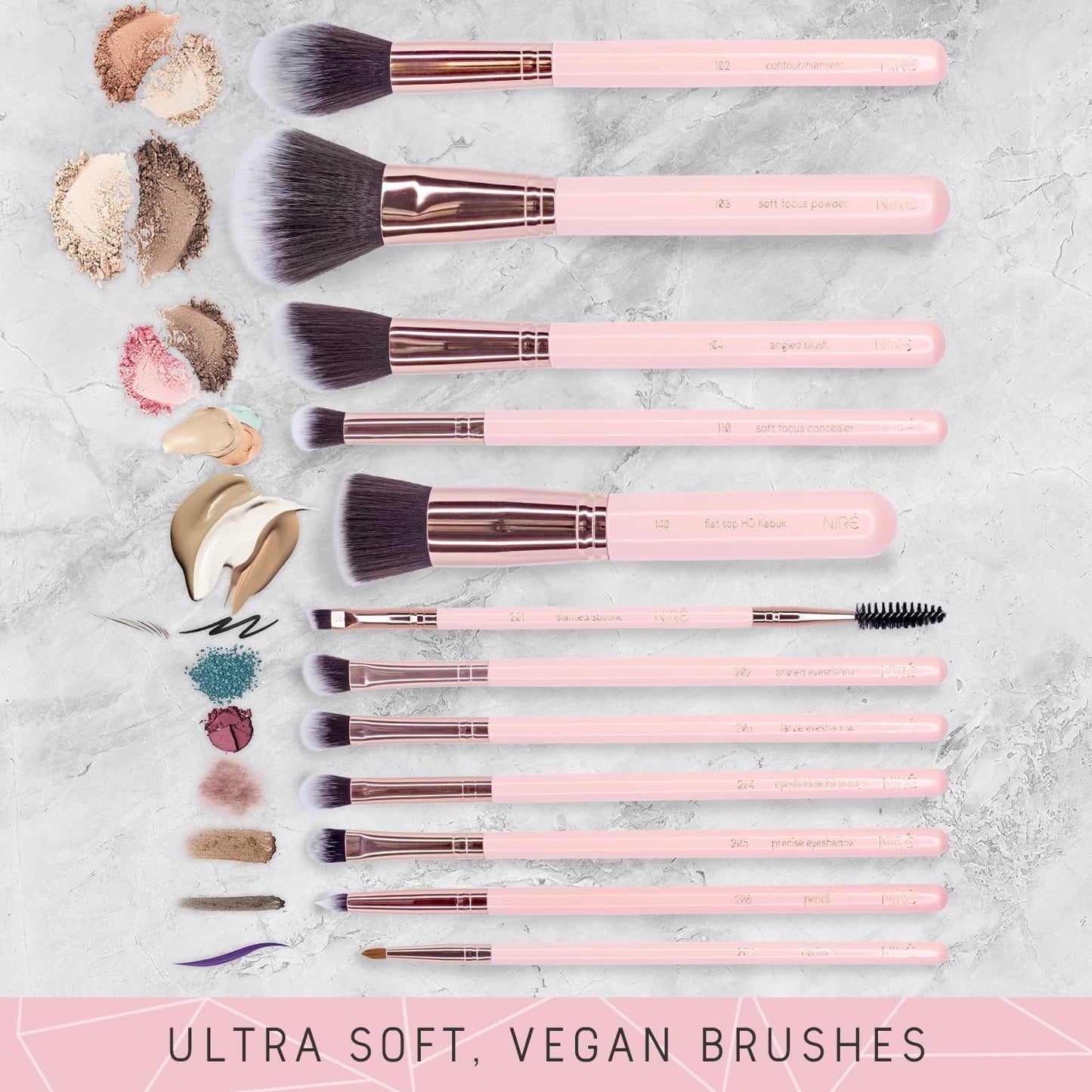 Beauty 15 Piece Award Winning Pink Makeup Brush Set: Cute Vegan Makeup Brushes for Women, Teen Girls & Tweens with Holder Case, Sponge, Cleaner & Guide, Gift Box