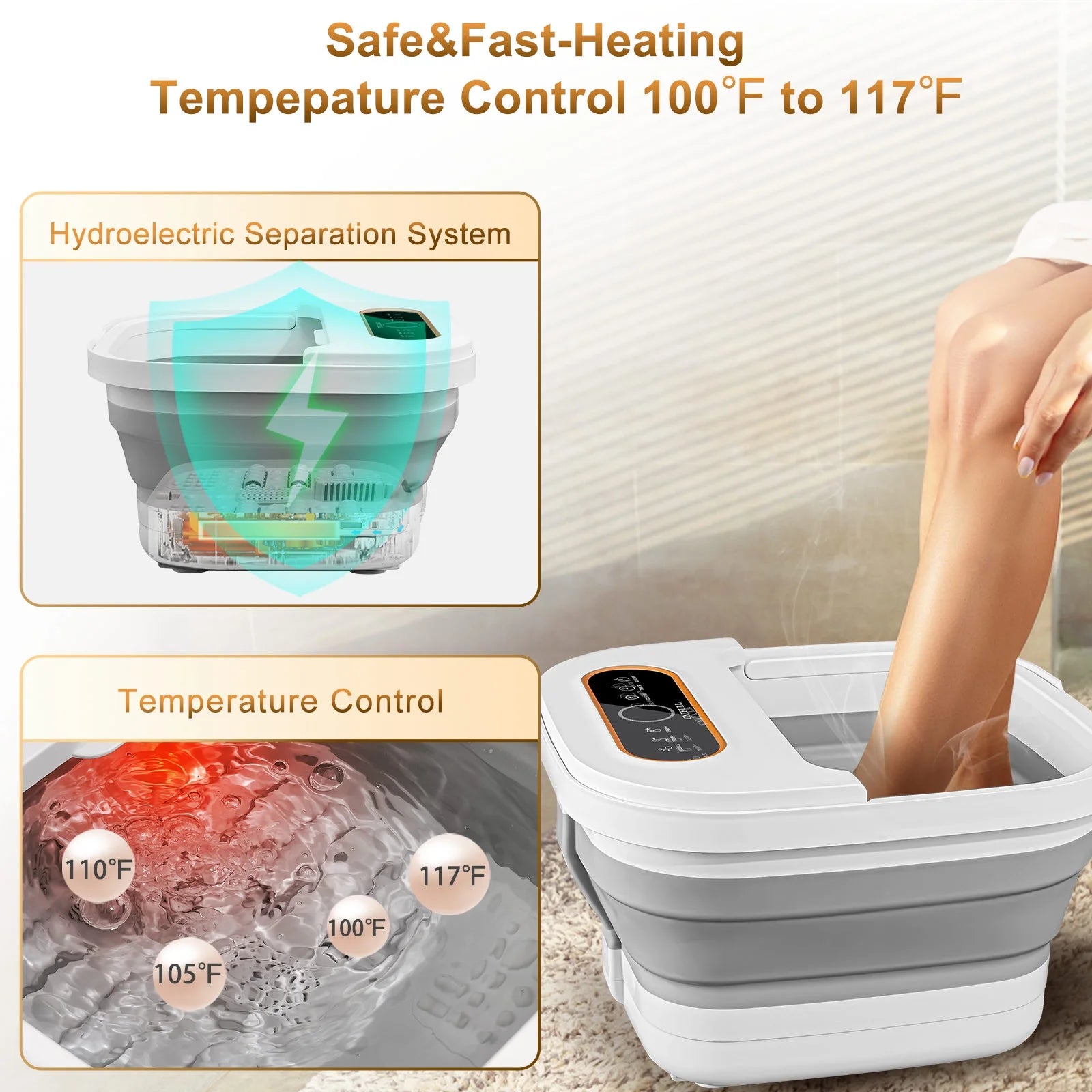 Collapsible Foot Spa Bath with Heat and Massage Rollers, Touch Screen, Bubble, Foot Pedicure Kit, Temperature Control