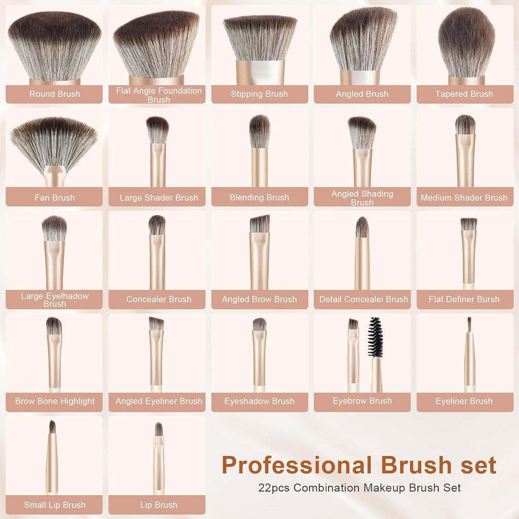 Makeup Brushes 22Pcs Makeup Brush Set Professional Premium Synthetic Foundation Contour Concealer Eyeshadow Make up Brushes with Case Makeup Remover Pads Makeup Puffs