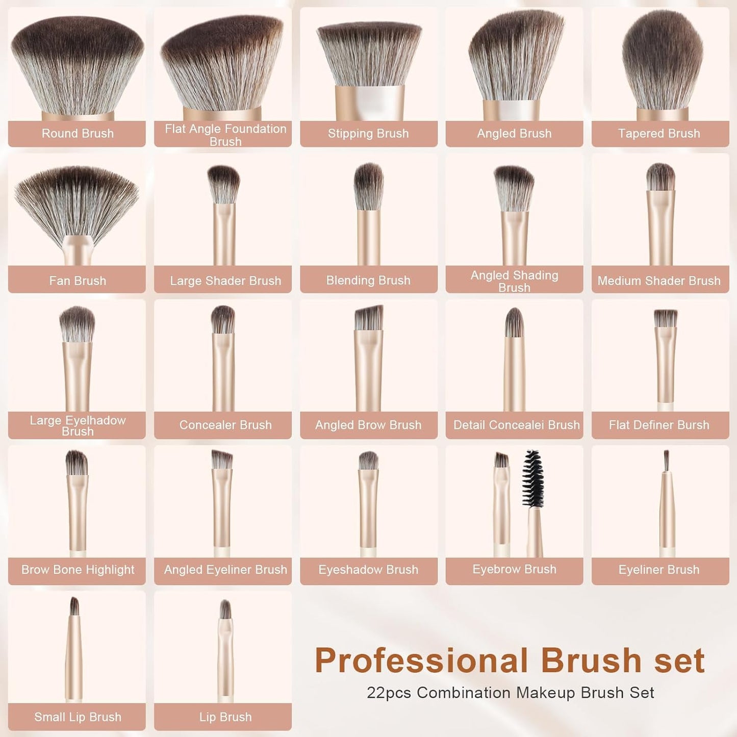 Makeup Brushes 22Pcs Makeup Brush Set Professional Premium Synthetic Foundation Contour Concealer Eyeshadow Make up Brushes with Case Makeup Remover Pads Makeup Puffs