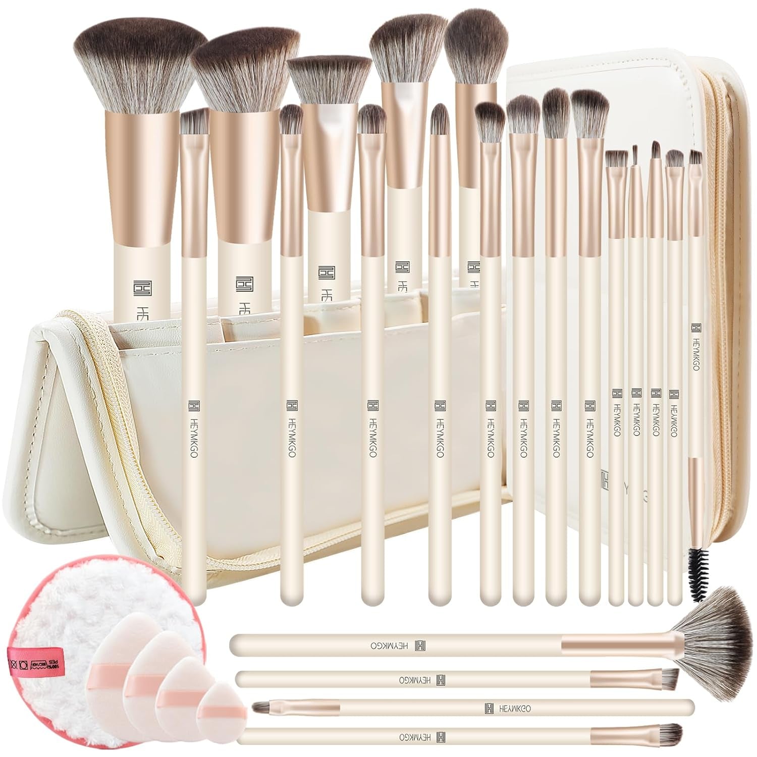 Makeup Brushes 22Pcs Makeup Brush Set Professional Premium Synthetic Foundation Contour Concealer Eyeshadow Make up Brushes with Case Makeup Remover Pads Makeup Puffs